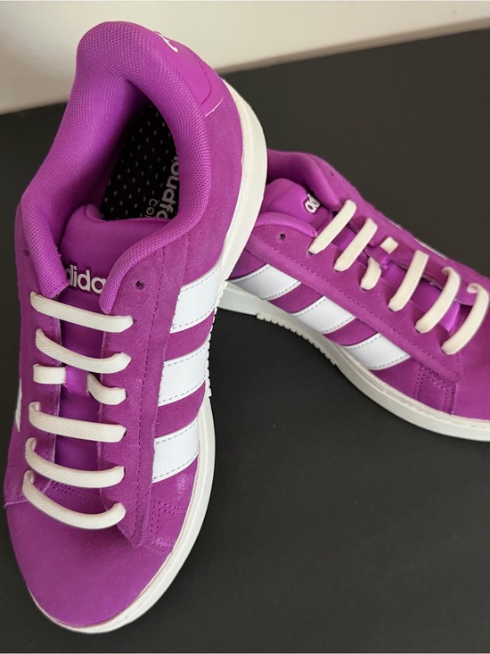 adidas Shoes - adidas Purple Suede Sneakers with White Stripes